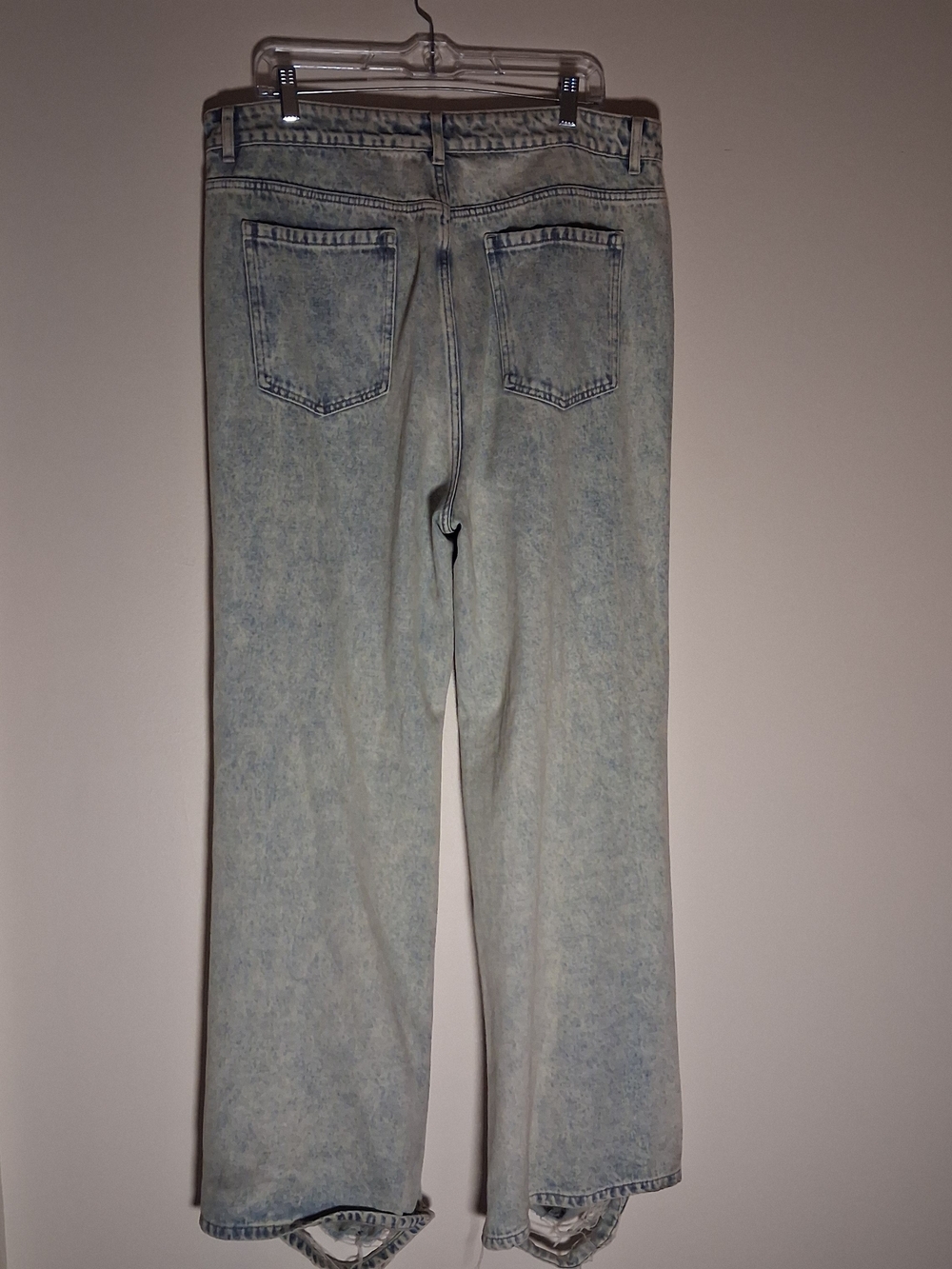 Akira Womens Acid Wash Heavily Distressed Shredded Wide Leg Jeans Light Blue 1X - Picture 13 of 16